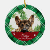 Persoonlijke eerste kerst van Duitse herder Keramisch Ornament (Voorkant)