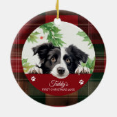 Persoonlijke eerste kerstmis Border Collie Keramisch Ornament (Achterkant)