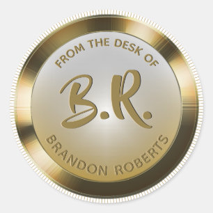 Persoonlijke eerste letter in goud metaal ronde sticker
