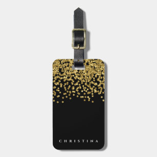 Persoonlijke Elegant Black Faux Gold Confetti Bagagelabel