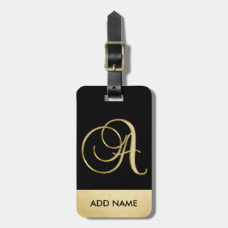 Persoonlijke Elegant Black Gold Monogram Letter A Bagagelabel