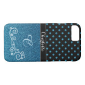 Persoonlijke Elegant Blue Glitter Monogram Naam Case-Mate iPhone Case (Achterkant (Horizontaal))