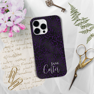 Persoonlijke Elegant Paars Black Leopard Case-Mate iPhone 14 Pro Max Hoesje