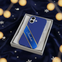 Persoonlijke Elegante Blauwe & Gouden iPhone Hoesj