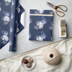 Persoonlijke Elegante Blauwe Zwanen Cadeaupapier