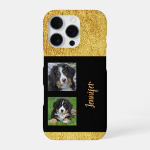 Persoonlijke elegante glinsterende gouden zwarte f iPhone 16 pro hoesje