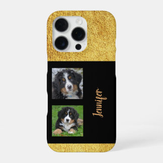 Persoonlijke elegante glinsterende gouden zwarte f iPhone 16 pro hoesje