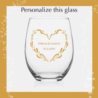 Persoonlijke Elegante Gouden Hart Bruiloftsgeschen Wijnglas Zonder Voet