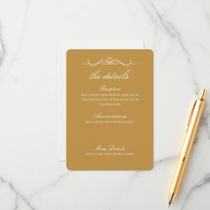 Persoonlijke Elegante Gouden & Witte Trouwdetails Informatiekaartje