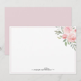 Persoonlijke Elegante Roze Rozen en Groenelementen Notitiekaartje