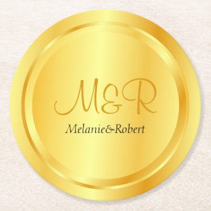 Persoonlijke elegante Sjabloon Faux Gold Modern Ronde Kartonnen Onderzetter