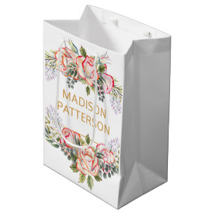 Persoonlijke Elegante Waterverf Bloemige Meisjesac Medium Cadeauzakje