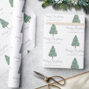 Persoonlijke Elegante Waterverf Boom Kerstmis Cadeaupapier