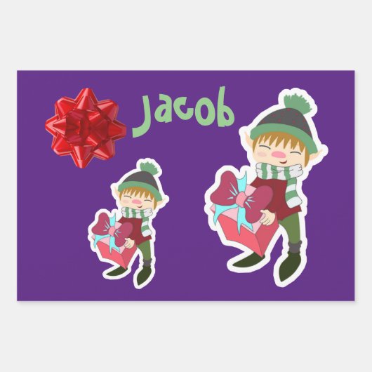 Persoonlijke Elf Kerstmis Inpakpapier Vel (Voorkant 3)