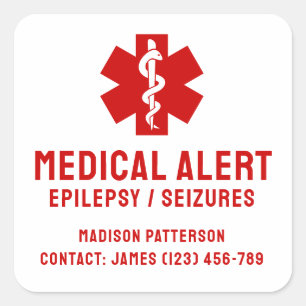 Persoonlijke epilepsie noodhulpmiddelen vierkante sticker