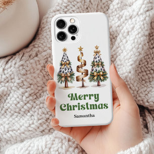 Persoonlijke esthetische luipaard kerstbomen iPhone 15 mini hoesje