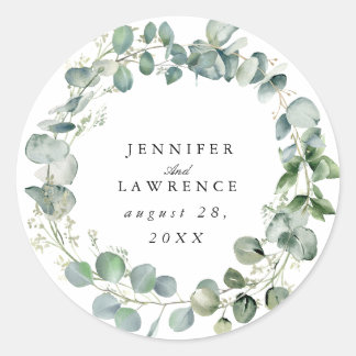 Persoonlijke Eucalyptus Trouwstickers Ronde Sticker