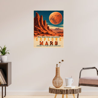 Persoonlijke Explore Mars Vintage Retro Ruimte Poster
