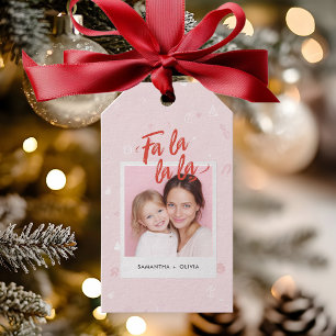 Persoonlijke Fa La La La Roze Kerst Foto Cadeaulabel
