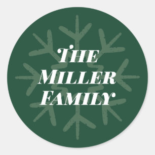 Persoonlijke familie-handtekening sneeuwvlok groen ronde sticker