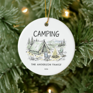 Persoonlijke familiecamping kerstboomornament keramisch ornament
