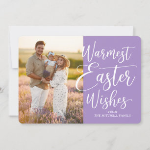 Persoonlijke familiefoto Gelukkig Pasen op paars Feestdagenkaart