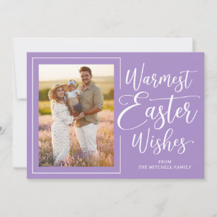 Persoonlijke familiefoto Gelukkig Pasen op paars Feestdagenkaart