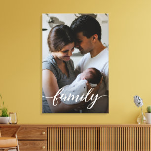 Persoonlijke familiefoto met modern script canvas afdruk