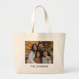 Persoonlijke familiefoto naam boodschappentas grote tote bag