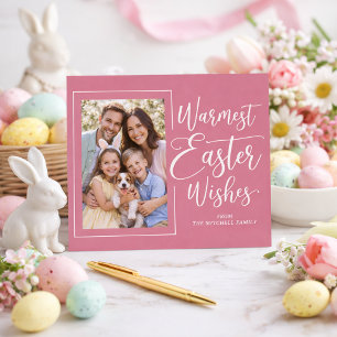 Persoonlijke familiefoto op mauve roze Pasen Briefkaart