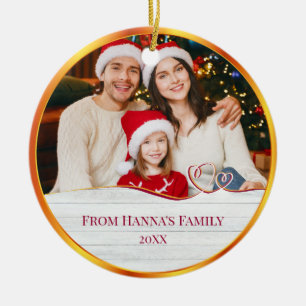 Persoonlijke familiefoto & vrolijk kerstfeest keramisch ornament