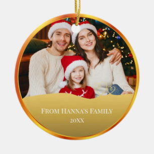 Persoonlijke familiefoto & vrolijk kerstfeest keramisch ornament