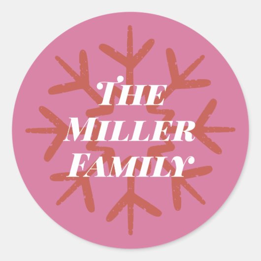 Persoonlijke familiehandtekening Snowflake hot roz Ronde Sticker (Voorkant)
