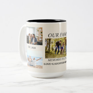 Persoonlijke familienaam fotomok tweekleurige koffiemok