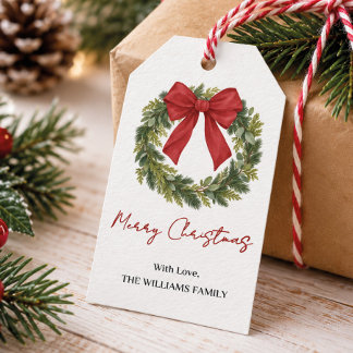 Persoonlijke familienaam Kerstkrans Rood lint Cadeaulabel