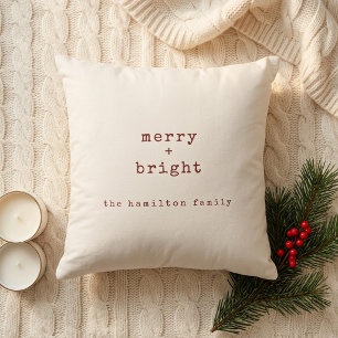 Persoonlijke familienaam Merry + Bright Kerstmis Kussen