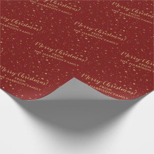 Persoonlijke familienaam Red Gold Merry Kerstmis Cadeaupapier