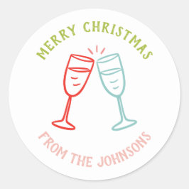 Persoonlijke familienaam Vrolijk Kerst Dranken Ronde Sticker