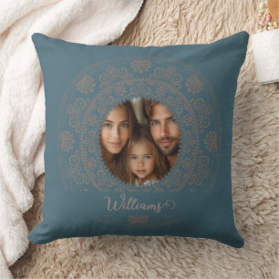 Persoonlijke familieportret Gouden Rococo Mandala Kussen