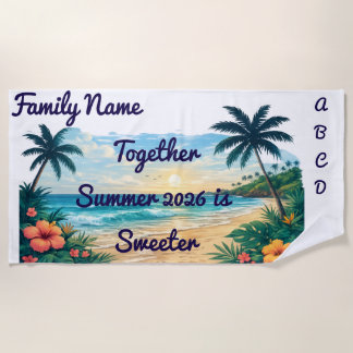 Persoonlijke Familiestrandhanddoek | Tropische Zon Strandlaken