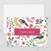 Persoonlijke Fantasievolle Bloemen Vogels Notitiekaartje (Voorkant / Achterkant)