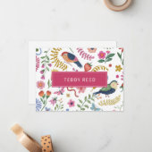 Persoonlijke Fantasievolle Bloemen Vogels Notitiekaartje (Voorkant / Achterkant in situ)