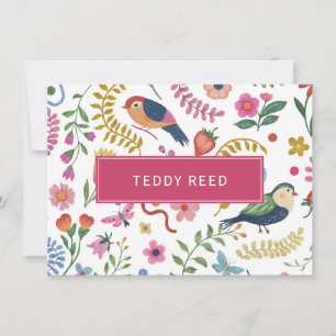 Persoonlijke Fantasievolle Bloemen Vogels Notitiekaartje