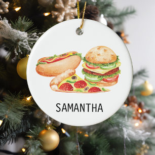 Persoonlijke Fast Food Hamburger Pizza Hotdog Keramisch Ornament