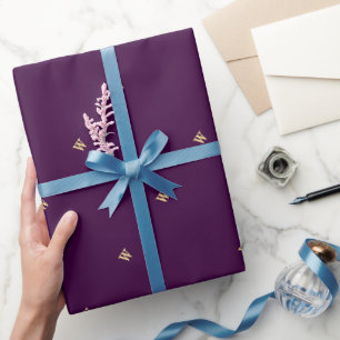 Persoonlijke Faux Gold Monogram Initialen Paars Cadeaupapier