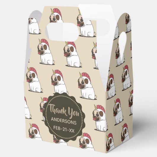Persoonlijke Fawn PUGS Eenhoorn Favor Gable Doos Bedankdoosjes (Geopend)