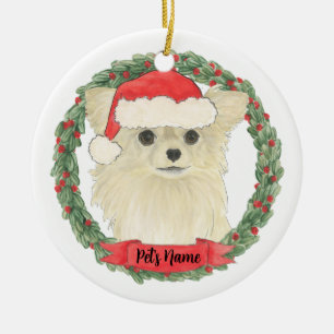 Persoonlijke Fawn Tan Cream Long Haered Chihuahua Keramisch Ornament