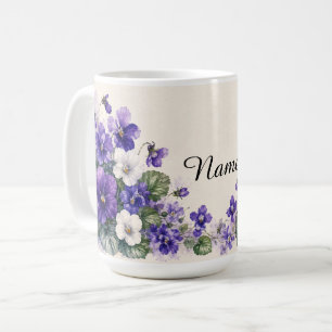 Persoonlijke februarigeboortebloem viooltjes koffiemok