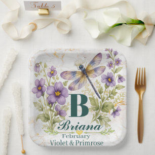 Persoonlijke februarigeboortedagsbloem Libelle Boo Papieren Bordje