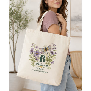 Persoonlijke februarigeboortedagsbloem Libelle Boo Tote Bag
